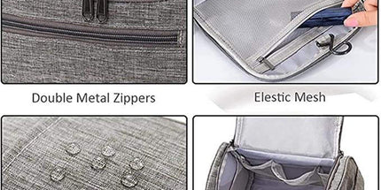 Toiletry Bag with Hanging Hook, Womens Cosmetic Organizer with Multiple Compartments for Makeup, Toiletries and Travel Essentials, Grey