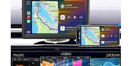 Portable Wireless CarPlay Screen for Dashboard, 7 Inch Touch Screen Car Stereo Bluetooth, FM Car Radio, Rear View Camera, USB, Black Color