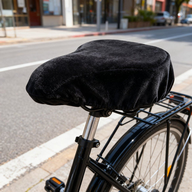 Bicycle Saddle Cover, Fleece Bike Seat Cushion Pad for Cold Weather Riding, Soft Warm Protector for Standard Saddles, 21-27 cm, Black
