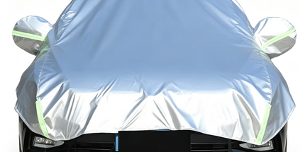 Half Car Cover Sedan with Green Reflective Strip,All Weather Car Body Cover for Sun, Rain, Dust(Fit People Movers,Utes Length 5.2m to 5.8m)-silver