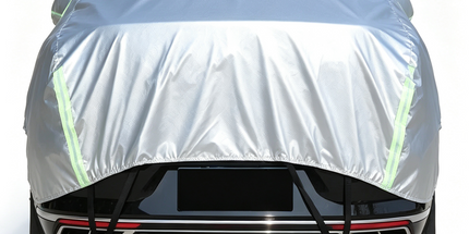 Half Car Cover Sedan with Green Reflective Strip,All Weather Car Body Cover for Sun, Rain, Dust(Fit People Movers,Utes Length 5.2m to 5.8m)-silver
