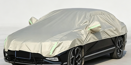 Half Car Cover Sedan with Green Reflective Strip,All Weather Car Body Cover for Sun, Rain, Dust(Fit People Movers,Utes Length 5.2m to 5.8m)-Sand gold