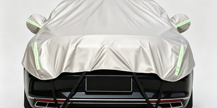 Half Car Cover Sedan with Green Reflective Strip,All Weather Car Body Cover for Sun, Rain, Dust(Fit People Movers,Utes Length 5.2m to 5.8m)-Sand gold