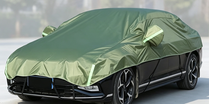 Half Car Cover Sedan with Green Reflective Strip,All Weather Car Body Cover for Sun, Rain, Dust(Fit People Movers,Utes Length 5.2m to 5.8m)-green