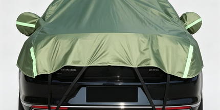 Half Car Cover Sedan with Green Reflective Strip,All Weather Car Body Cover for Sun, Rain, Dust(Fit People Movers,Utes Length 5.2m to 5.8m)-green