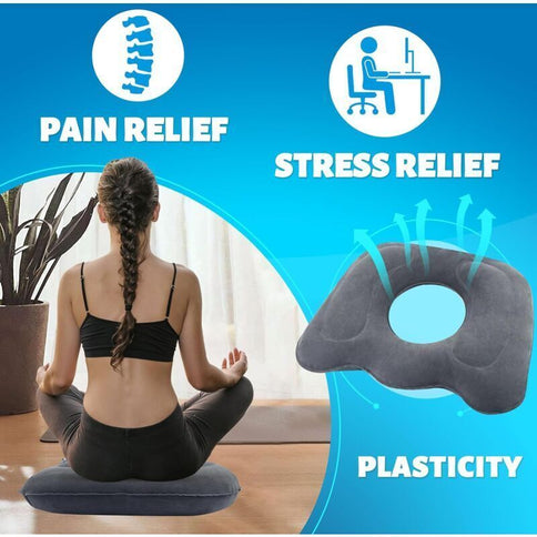 Inflatable Orthopedic Seat Cushion with Center Opening, Gray Ergonomic Pillow for Tailbone, Hemorrhoid and Postpartum Support