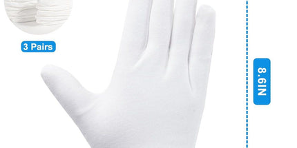 3 Pairs White Cotton Gloves, Soft Breathable Sleeping Gloves for Dry Hands, Skincare, Jewelry Handling and Daily Protection