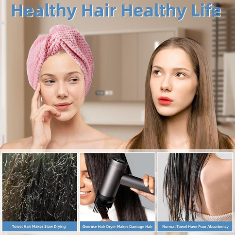 4 Pack Microfiber Hair Towel Wraps, Quick Drying Hair Turban Towels for Long Hair, Bathing, Showering and Daily Hair Care