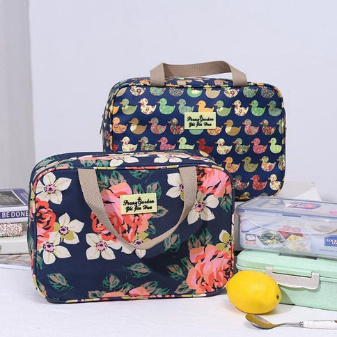 Women's Floral Toiletry Bag, Water Repellent Makeup Travel Case with Handle, 30 x 21 x 12 cm Organizer for Cosmetics