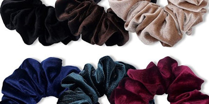 6 Pack Extra Large Velvet Scrunchies, Soft Hair Ties for Thick Hair, Ponytails, Buns and Everyday Women's Styling
