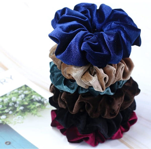 6 Pack Extra Large Velvet Scrunchies, Soft Hair Ties for Thick Hair, Ponytails, Buns and Everyday Women's Styling