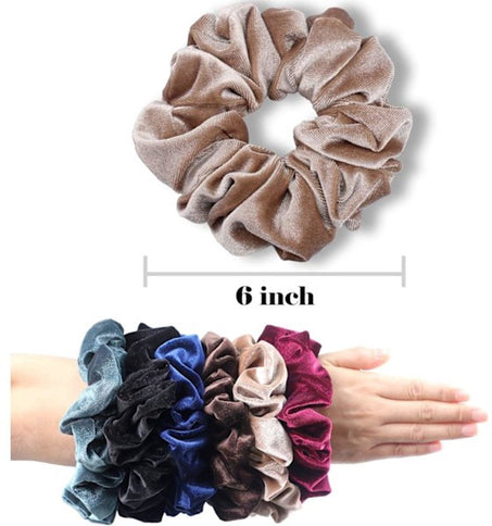 6 Pack Extra Large Velvet Scrunchies, Soft Hair Ties for Thick Hair, Ponytails, Buns and Everyday Women's Styling