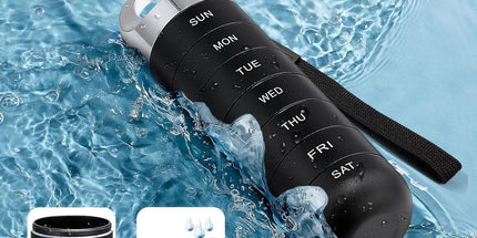 Metal Travel Pill Box, Portable Waterproof Weekly Pill Box, Large Aluminum Alloy Pill Holder, for Vitamins, Fish Oil, Supplements, Black