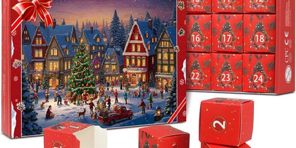 1008 Pieces Advent Calendar Jigsaw Puzzle with 24 Numbered Boxes, Christmas Village Design for Adults and Children, Red, 52 x 75 cm
