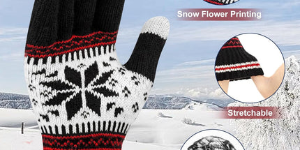 3 Pairs Touch Screen Gloves with Snow Flower Pattern, Warm Knit Winter Gloves Christmas Gifts Stocking Stuffers for Women Gray Blue White