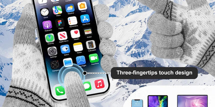 3 Pairs Touch Screen Gloves with Snow Flower Pattern, Warm Knit Winter Gloves Christmas Gifts Stocking Stuffers for Women Gray Blue White