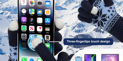 3 Pairs Touch Screen Gloves with Snow Flower Pattern, Warm Knit Winter Gloves Christmas Gifts Stocking Stuffers for Women Red1 Blue White