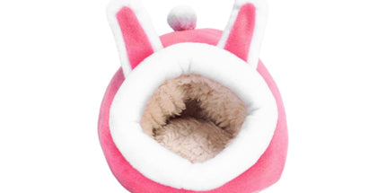 Small Pet Bed, Pig Christmas Bed Warm Hedgehog Hideout Cotton House Sleeping Nest Cage Accessories for Small Animal Habitat Supplies for Hamster Sugar Glider Squirrel Bearded Dragon Pink
