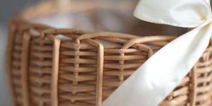 Wedding Flower Girl Basket, Wicker Rattan Flower Basket with Handle, Petal Basket Candy Storage Basket , Rattan Box Home Decoration, Khaki, 5.9x7.48 5.9" x 7.48" Khaki