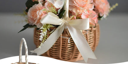 Wedding Flower Girl Basket, Wicker Rattan Flower Basket with Handle, Petal Basket Candy Storage Basket , Rattan Box Home Decoration, Khaki, 5.9x7.48 5.9" x 7.48" Khaki
