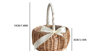 Wedding Flower Girl Basket, Wicker Rattan Flower Basket with Handle, Petal Basket Candy Storage Basket , Rattan Box Home Decoration, Khaki, 5.9x7.48 5.9" x 7.48" Khaki