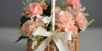 Wedding Flower Girl Basket, Wicker Rattan Flower Basket with Handle, Petal Basket Candy Storage Basket , Rattan Box Home Decoration, Khaki, 5.9x7.48 5.9" x 7.48" Khaki