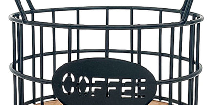 Storage basket - Storage rack - Coffee capsule storage rack - Fruit basket - Home storage accessories - Wooden base - Suitable for home, coffee bars, and offices - Black - 13*13*12 cm