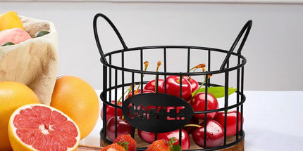 Storage basket - Storage rack - Coffee capsule storage rack - Fruit basket - Home storage accessories - Wooden base - Suitable for home, coffee bars, and offices - Black - 13*13*12 cm