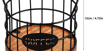 Storage basket - Storage rack - Coffee capsule storage rack - Fruit basket - Home storage accessories - Wooden base - Suitable for home, coffee bars, and offices - Black - 13*13*12 cm
