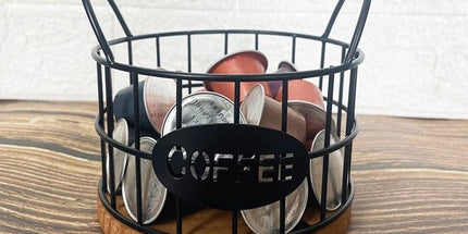Storage basket - Storage rack - Coffee capsule storage rack - Fruit basket - Home storage accessories - Wooden base - Suitable for home, coffee bars, and offices - Black - 13*13*12 cm