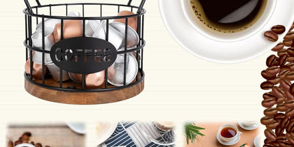 Storage basket - Storage rack - Coffee capsule storage rack - Fruit basket - Home storage accessories - Wooden base - Suitable for home, coffee bars, and offices - Black - 13*13*12 cm