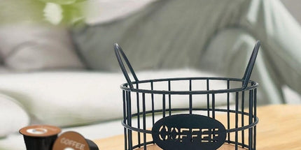 Storage basket - Storage rack - Coffee capsule storage rack - Fruit basket - Home storage accessories - Wooden base - Suitable for home, coffee bars, and offices - Black - 13*13*12 cm