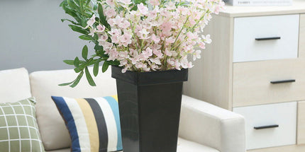 Plastic Flower Vase, Tall Flower Pot Pack of 1, Patio Deck Indoor Outdoor Garden Tree Planters 13.4 Inch (White) 4pcs-Black