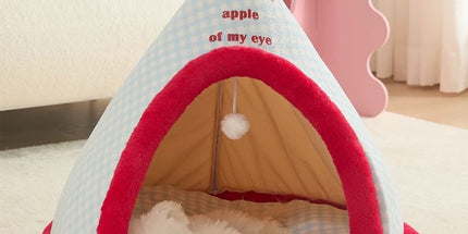 Apples Christmas Tent Christmas Pet Bed Semi Enclosed Cats Bed Dog Bed Removable And Washable Dog Bed Winter Warm Cats Bed As shown