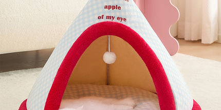 Apples Christmas Tent Christmas Pet Bed Semi Enclosed Cats Bed Dog Bed Removable And Washable Dog Bed Winter Warm Cats Bed As shown