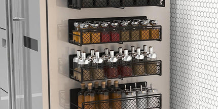 Magnetic Spice Rack for Refrigerator, Metal Strong Magnet Shelf, Space Saving Spice Organizer, Home Kitchen Storage Rack, Movable Magnetic Basket for Fridge Microwave Washing Machines Black