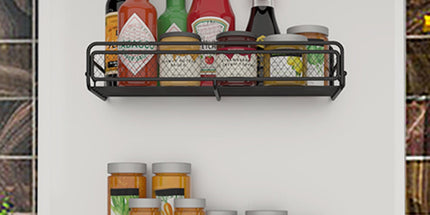 Magnetic Spice Rack for Refrigerator, Metal Strong Magnet Shelf, Space Saving Spice Organizer, Home Kitchen Storage Rack, Movable Magnetic Basket for Fridge Microwave Washing Machines Black