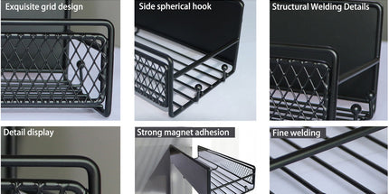 Magnetic Spice Rack for Refrigerator, Metal Strong Magnet Shelf, Space Saving Spice Organizer, Home Kitchen Storage Rack, Movable Magnetic Basket for Fridge Microwave Washing Machines Black