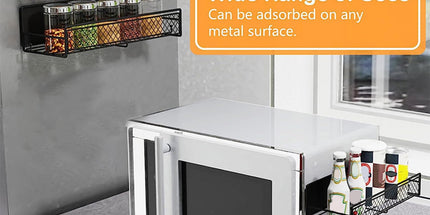 Magnetic Spice Rack for Refrigerator, Metal Strong Magnet Shelf, Space Saving Spice Organizer, Home Kitchen Storage Rack, Movable Magnetic Basket for Fridge Microwave Washing Machines Black