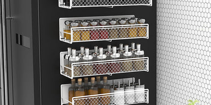 Magnetic Spice Rack for Refrigerator, Metal Strong Magnet Shelf, Space Saving Spice Organizer, Home Kitchen Storage Rack, Movable Magnetic Basket for Fridge Microwave Washing Machines White