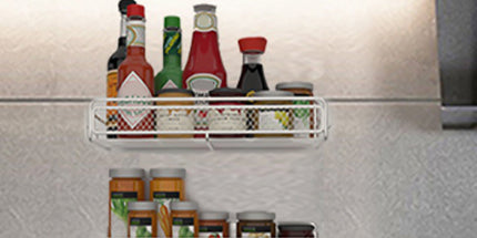 Magnetic Spice Rack for Refrigerator, Metal Strong Magnet Shelf, Space Saving Spice Organizer, Home Kitchen Storage Rack, Movable Magnetic Basket for Fridge Microwave Washing Machines White