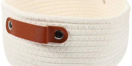 White Woven Storage Basket with Handle for Everyday Home Organization and Storage Solutions