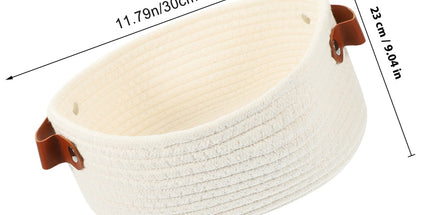 White Woven Storage Basket with Handle for Everyday Home Organization and Storage Solutions