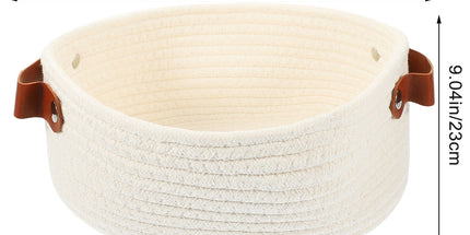 White Woven Storage Basket with Handle for Everyday Home Organization and Storage Solutions