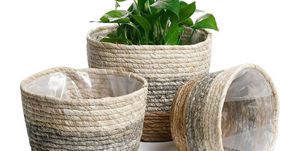 Woven Seagrass Plant Basket, Flower Pots Home Boho Decor, Storage Picnic Grocery Straw Bag for Plant Artificial Tree - 5.5"×8.7"×6.3 B