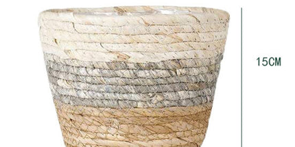 Woven Seagrass Plant Basket, Flower Pots Home Boho Decor, Storage Picnic Grocery Straw Bag for Plant Artificial Tree - 5.5"×8.7"×6.3 B