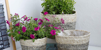 Woven Seagrass Plant Basket, Flower Pots Home Boho Decor, Storage Picnic Grocery Straw Bag for Plant Artificial Tree - 5.5"×8.7"×6.3 B