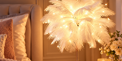 Ostrich Feather Table Lamp White, 80 Hand-Woven Natural Feathers, 3 Colour Temperature Touch Dimming, USB Rechargeable LED Bedside Lamp with Gold Metal Base Tyack eCommerce Solutions