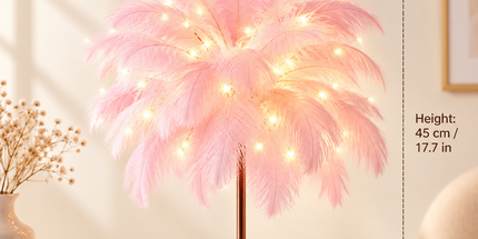 Ostrich Feather Table Lamp Pink, 80 Hand-Woven Natural Feathers, 3 Colour Temperature Touch Dimming, USB Rechargeable LED Bedside Lamp with Gold Metal Base Tyack eCommerce Solutions