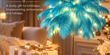 Ostrich Feather Table Lamp Blue, 80 Hand-Woven Natural Feathers, 3 Colour Temperature Touch Dimming, USB Rechargeable LED Bedside Lamp with Gold Metal Base Tyack eCommerce Solutions